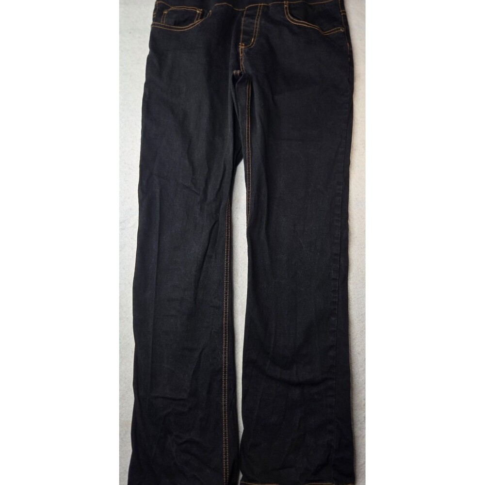 Momni XL Dark Wash Stretch Bootcut Jeans Embroidered Pocket Pull On Pants
